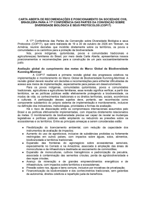 CARTA ABERTA DE RECOMENDAÇÕES E POSICIONAMENTO DA SOCIEDADE CIVIL BRASILEIRA PARA A COP17